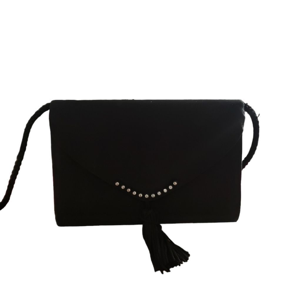 CT1360a Small Black Crystal Evening wallet crossbody with straps. - Picture 2 of 5